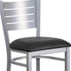 Black Vinyl Seat/Silver Frame |#| Silver Slat Back Metal Restaurant Barstool - Black Vinyl Seat