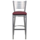 Burgundy Vinyl Seat/Silver Frame |#| Silver Slat Back Metal Restaurant Barstool - Burgundy Vinyl Seat