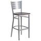Mahogany Wood Seat/Silver Frame |#| Silver Slat Back Metal Restaurant Barstool - Mahogany Wood Seat