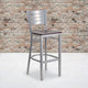Mahogany Wood Seat/Silver Frame |#| Silver Slat Back Metal Restaurant Barstool - Mahogany Wood Seat