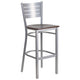 Walnut Wood Seat/Silver Frame |#| Silver Slat Back Metal Restaurant Barstool - Walnut Wood Seat