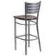 Walnut Wood Seat/Silver Frame |#| Silver Slat Back Metal Restaurant Barstool - Walnut Wood Seat