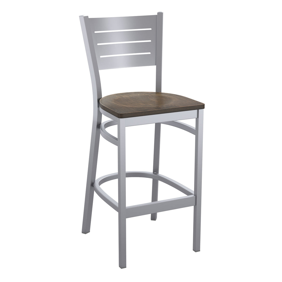 Antique Copper Wood Seat/Silver Frame |#| Silver Slat Back Metal Restaurant Barstool - Antique Copper Wood Seat