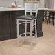 Black Vinyl Seat/Silver Frame |#| Silver Slat Back Metal Restaurant Barstool - Black Vinyl Seat