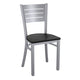 Black Wood Seat/Silver Frame |#| Silver Slat Back Metal Restaurant Chair - Black Wood Seat