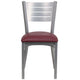 Burgundy Vinyl Seat/Silver Frame |#| Silver Slat Back Metal Restaurant Chair - Burgundy Vinyl Seat