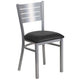 Black Vinyl Seat/Silver Frame |#| Silver Slat Back Metal Restaurant Chair - Black Vinyl Seat