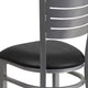 Black Vinyl Seat/Silver Frame |#| Silver Slat Back Metal Restaurant Chair - Black Vinyl Seat