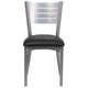 Black Vinyl Seat/Silver Frame |#| Silver Slat Back Metal Restaurant Chair - Black Vinyl Seat