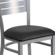 Black Vinyl Seat/Silver Frame |#| Silver Slat Back Metal Restaurant Chair - Black Vinyl Seat