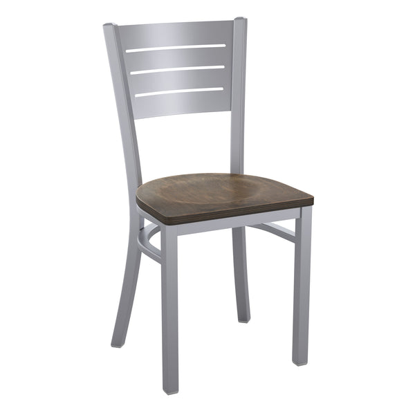 Antique Copper Wood Seat/Silver Frame |#| Silver Slat Back Metal Restaurant Chair - Antique Copper Wood Seat