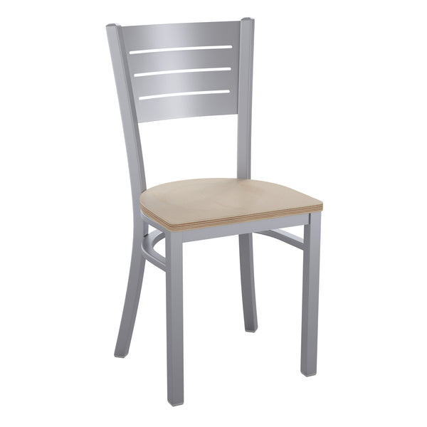 Antique White Wood Seat/Silver Frame |#| Silver Slat Back Metal Restaurant Chair - Antique White Wood Seat