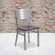 Walnut Wood Seat/Silver Frame |#| Silver Slat Back Metal Restaurant Chair - Walnut Wood Seat
