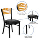 Natural Wood Back/Black Vinyl Seat/Black Metal Frame |#| Black Slat Back Metal Restaurant Chair - Natural Wood Back, Black Vinyl Seat