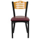 Natural Wood Back/Burgundy Vinyl Seat/Black Metal Frame |#| Black Slat Back Metal Restaurant Chair - Natural Wood Back, Burgundy Vinyl Seat