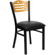 Natural Wood Back/Black Vinyl Seat/Black Metal Frame |#| Black Slat Back Metal Restaurant Chair - Natural Wood Back, Black Vinyl Seat