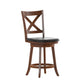 Black Vinyl/Antique Oak Frame |#| 24inch Crossback Wooden Swivel Stool - Padded Seat-Antique Oak/Black Faux Leather