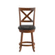 Black Vinyl/Antique Oak Frame |#| 24inch Crossback Wooden Swivel Stool - Padded Seat-Antique Oak/Black Faux Leather