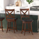 Black Vinyl/Antique Oak Frame |#| 24inch Crossback Wooden Swivel Stool - Padded Seat-Antique Oak/Black Faux Leather