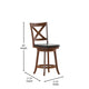 Black Vinyl/Antique Oak Frame |#| 24inch Crossback Wooden Swivel Stool - Padded Seat-Antique Oak/Black Faux Leather