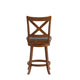 Black Vinyl/Antique Oak Frame |#| 24inch Crossback Wooden Swivel Stool - Padded Seat-Antique Oak/Black Faux Leather