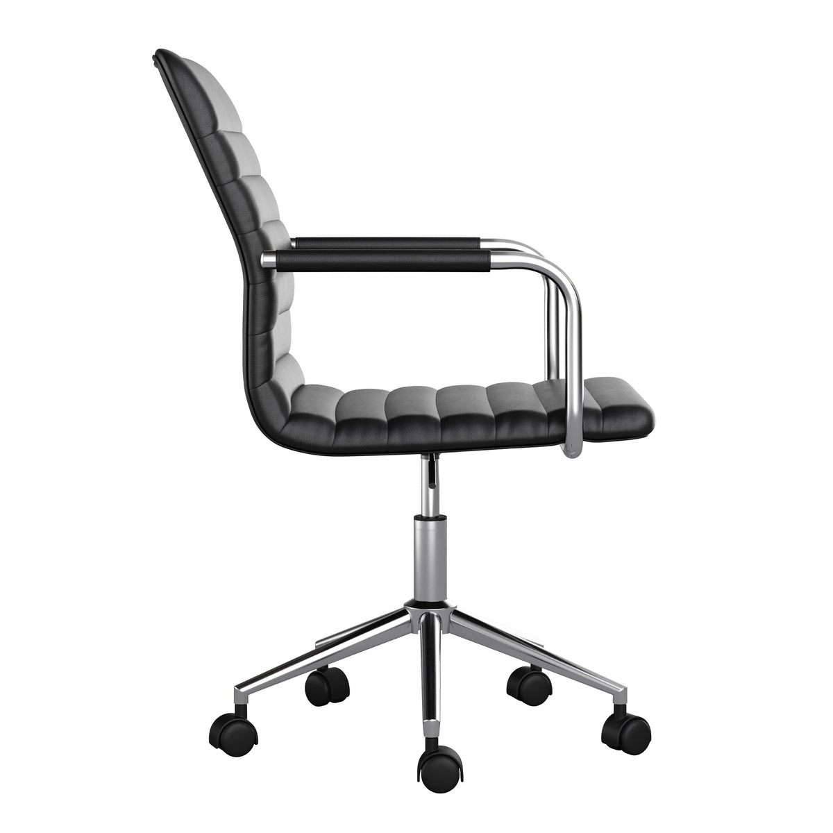 Black Faux Leather/Polished Nickel |#| Faux Leather Swivel Home Office Chair with Integrated Armrests-Black/Nickel