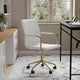 White Faux Leather/Polished Brass |#| Faux Leather Swivel Home Office Chair with Integrated Armrests-White/Brass