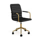 Black Faux Leather/Polished Brass Frame |#| Faux Leather Swivel Home Office Chair with Integrated Armrests-Bk/Polished Brass