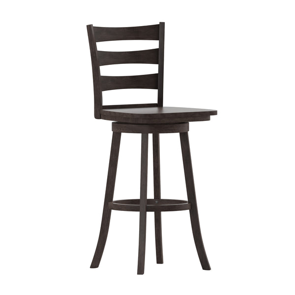 Gray Wash Walnut |#| Commercial Gray Wash Walnut Wood Ladderback Swivel Bar Stool with Footrest