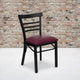 Burgundy Vinyl Seat/Black Metal Frame |#| Black Three-Slat Ladder Back Metal Restaurant Chair - Burgundy Vinyl Seat