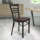 Walnut Wood Seat/Black Metal Frame |#| Black Three-Slat Ladder Back Metal Restaurant Chair - Walnut Wood Seat