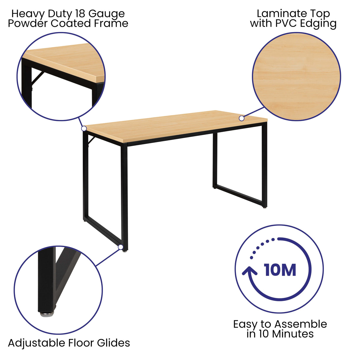 Maple Top/Black Frame |#| Industrial Modern Desk-47inchL Commercial Grade Home Office Desk-Maple/Black