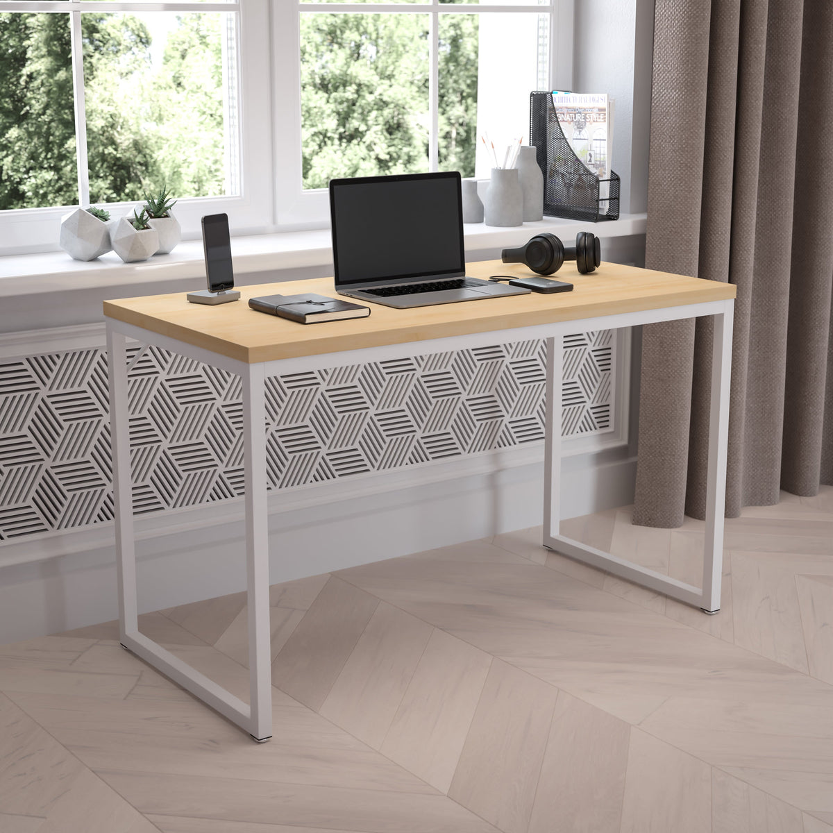 Maple Top/White Frame |#| Industrial Modern Desk-47inchL Commercial Grade Home Office Desk-Maple/White