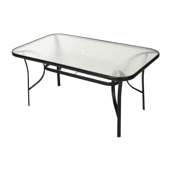 Flash Furniture Tory Commercial Grade Patio Table with Tempered Glass Top with Umbrella Hole and Steel Tube Frame, Clear Top/Silver Frame