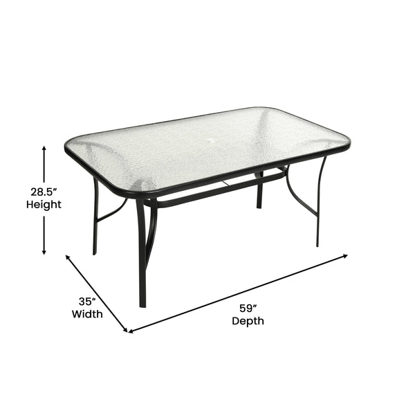 Flash Furniture Tory Commercial Grade Patio Table with Tempered Glass Top with Umbrella Hole and Steel Tube Frame, Clear Top/Silver Frame