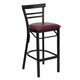 Burgundy Vinyl Seat/Black Metal Frame |#| Black Two-Slat Ladder Back Metal Restaurant Barstool - Burgundy Vinyl Seat