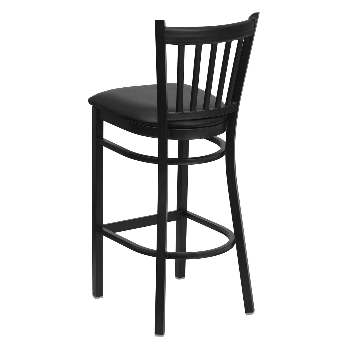 Black Vinyl Seat/Black Metal Frame |#| Black Vertical Back Metal Restaurant Barstool - Black Vinyl Seat