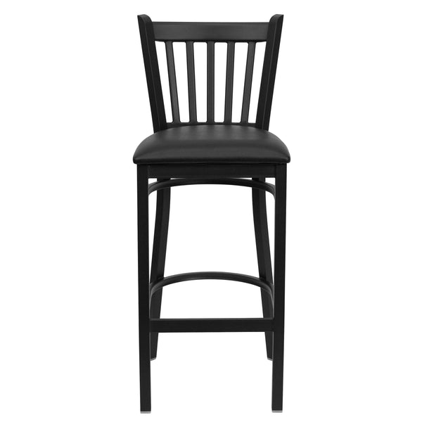 Black Vinyl Seat/Black Metal Frame |#| Black Vertical Back Metal Restaurant Barstool - Black Vinyl Seat