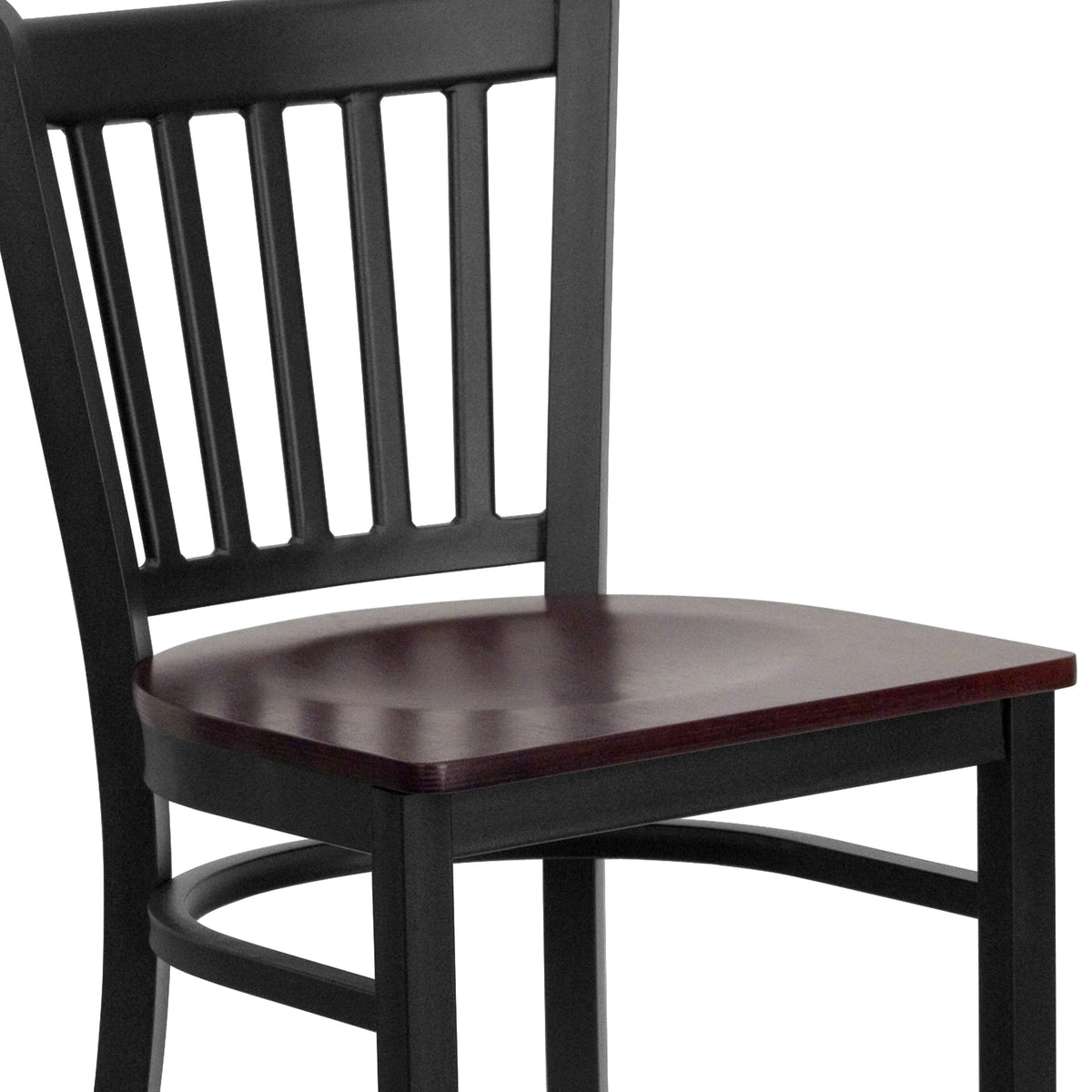 Mahogany Wood Seat/Black Metal Frame |#| Black Vertical Back Metal Restaurant Barstool - Mahogany Wood Seat