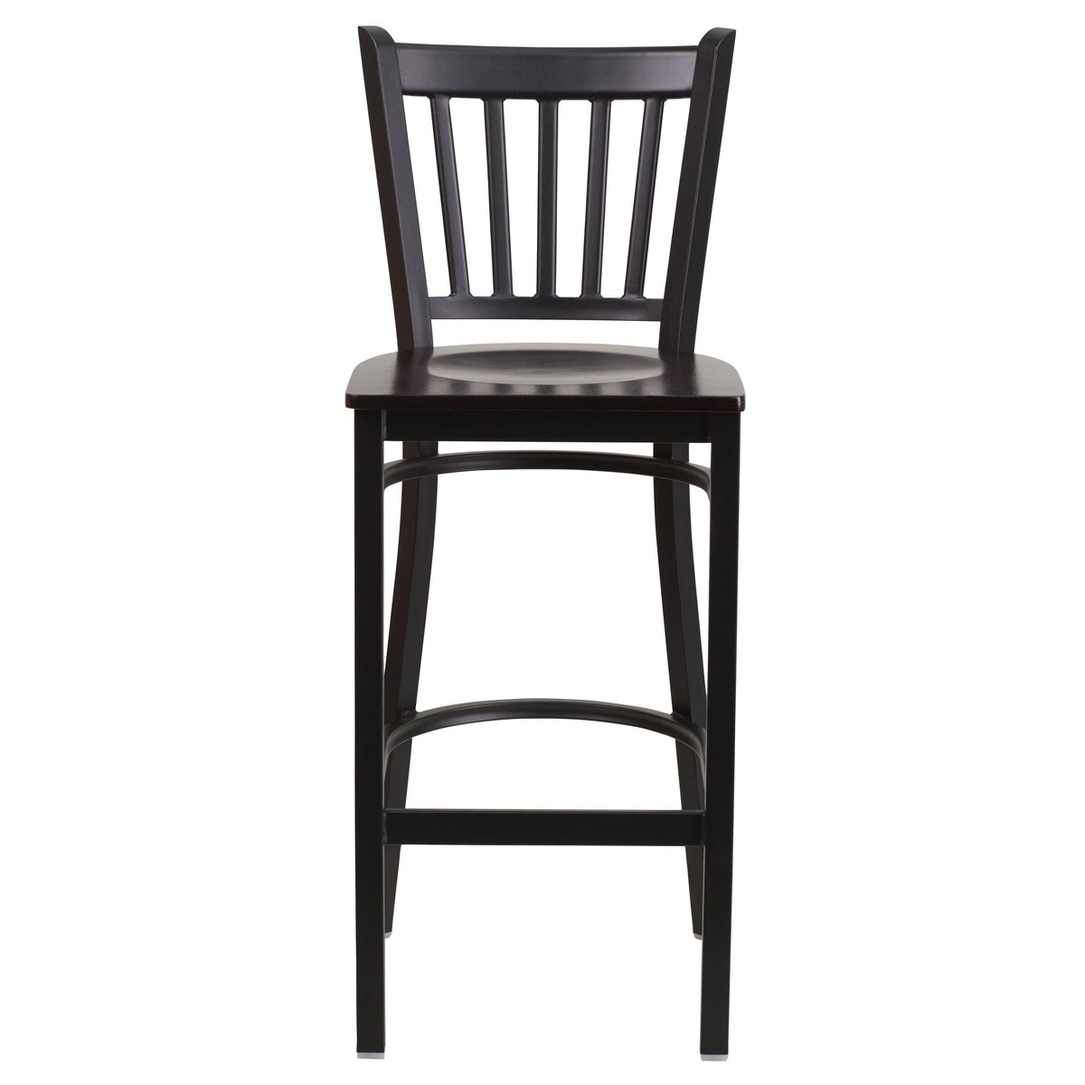 Walnut Wood Seat/Black Metal Frame |#| Black Vertical Back Metal Restaurant Barstool - Walnut Wood Seat