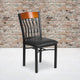 Cherry |#| Vertical Back Black Metal & Cherry Wood Restaurant Chair w/ Black Vinyl Seat