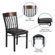 Walnut |#| Vertical Back Black Metal and Walnut Wood Restaurant Chair with Black Vinyl Seat