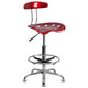 Wine Red |#| Vibrant Wine Red and Chrome Drafting Stool with Tractor Seat