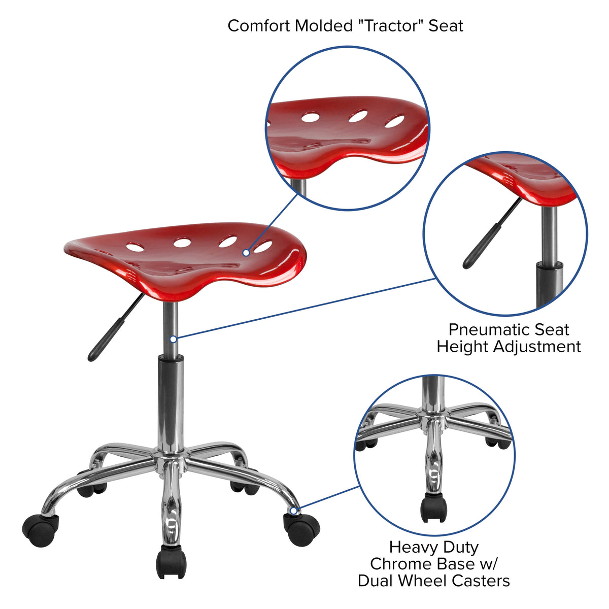 Wine Red |#| Vibrant Wine Red Tractor Seat and Chrome Stool - Drafting & Office Stools