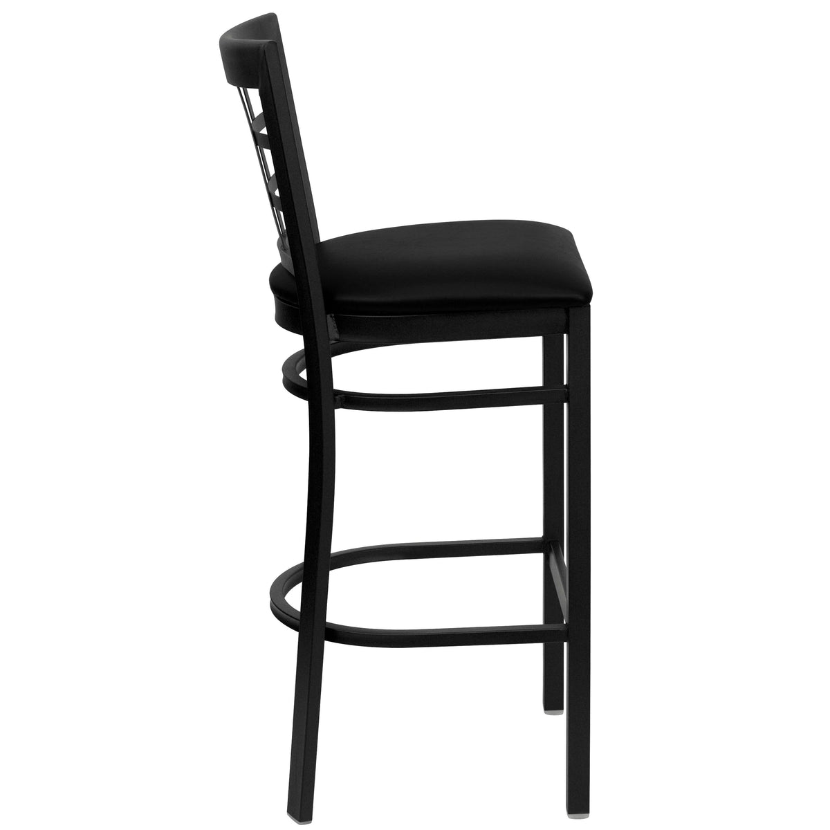 Black Vinyl Seat/Black Metal Frame |#| Black Window Back Metal Restaurant Barstool - Black Vinyl Seat