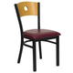 Natural Wood Back/Burgundy Vinyl Seat/Black Metal Frame |#| Black Circle Back Metal Chair with Natural Wood Back & Burgundy Vinyl Seat