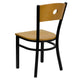 Natural Wood Back/Natural Wood Seat/Black Metal Frame |#| Black Circle Back Metal Restaurant Chair - Natural Wood Back & Seat