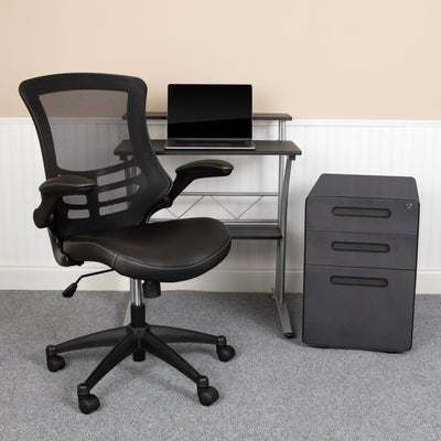Work From Home Kit - Computer Desk, Ergonomic Mesh/LeatherSoft Office Chair and Locking Mobile Filing Cabinet