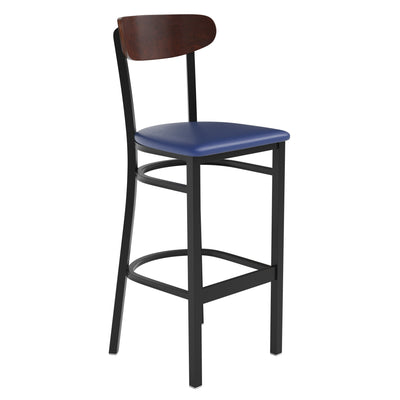 Wright Commercial Grade Barstool with 500 LB. Capacity Steel Frame, Solid Wood Seat, and Boomerang Back - View 1