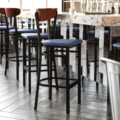 Wright Commercial Grade Barstool with 500 LB. Capacity Steel Frame, Solid Wood Seat, and Boomerang Back - View 2